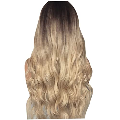VICASKY Ombre Lang Lockenperücke Für Frauen Stylische Echthaar Perücke Mit Mittelpartie Modische Haarabdeckung Für Jeden Anlass von VICASKY
