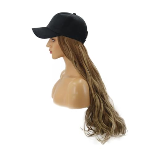 VICASKY One Piece Hut Perücke Lange Lockige Haare Hochtemperaturbeständige Synthetikfaser Haarteil mit Modischem Farbverlauf Braun Stylische Damen Kopfbedeckung für Karneval Cosplay von VICASKY