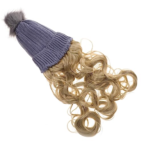 VICASKY Lange Lockenmütze Mit Befestigten Haaren Weiche Strickmütze Für Frauen Realistische Perückenmütze Für Winter Bequemer Hut Als Haarersatz Für Täglichen Gebrauch von VICASKY