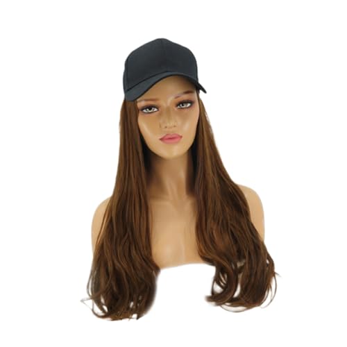VICASKY Perückenkappe Erweiterungen Hüte für Frauen Frauenhut Kopfbedeckung Hutperücke aus Echthaar lockige Haar Perücken Langhaarperücken für Damen Haarteil mit lässiger Kappe Hutperücken von VICASKY
