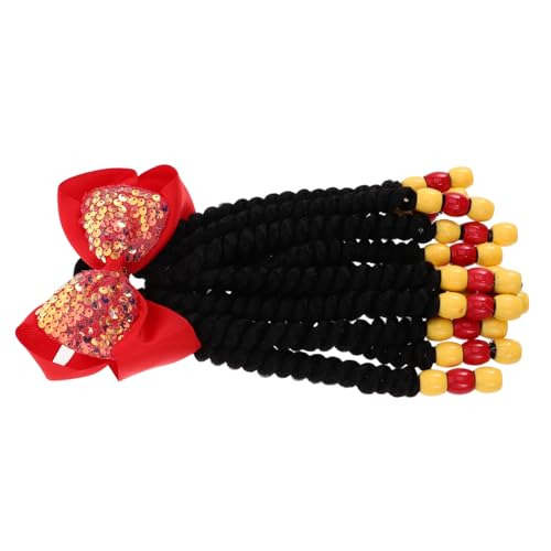 VICASKY Fashionable Haarverlängerung Rote Perlen Ponytail Mit Schleife Weiche Und Bequeme Braid-wig Für Mädchen Wiederverwendbare Haaraccessoires Für Kreative Frisuren von VICASKY