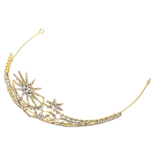 VICASKY Rhinestone Tiara Strasskrone Hochzeitsdiadem Braut Haarschmuck mit Stern Mond Design Goldfarbene Krone für Hochzeit Brautjungfern Party Festliche Anlässe von VICASKY