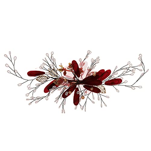 VICASKY Roter Blumenhaarkamm für Hochzeiten Handgefertigter Brautschmuck Haaraccessoire für Feste Partys und Alltag Vielseitig Einsetzbar als Hochzeitskopfschmuck oder Fotorequisit von VICASKY