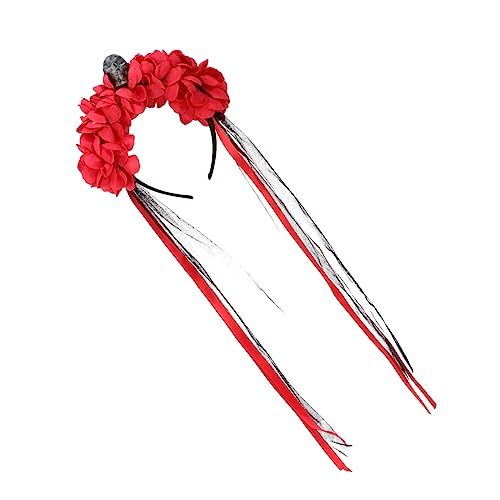 VICASKY Rotes Künstliches Blumenhaarband Halloween Kopfschmuck Damen Leichtes Stoffmaterial für Party Tanz Feier Haarschmuck von VICASKY