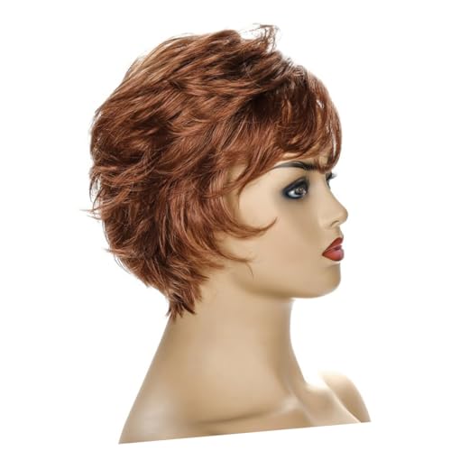 VICASKY Slanted Bouffant Perücke Für Damen Schöne Kurze Lockige Haarperücke Braun Für Kostüme Rollenspiele Und Partys Natürliches Aussehen Atmungsaktives Material von VICASKY