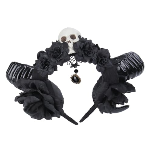 VICASKY Skull Haarreif mit Hörnern DIY Headband Kostüm Prop Gothischer Haarreifen Schwarz für Halloween Party Festtagsdekoration von VICASKY