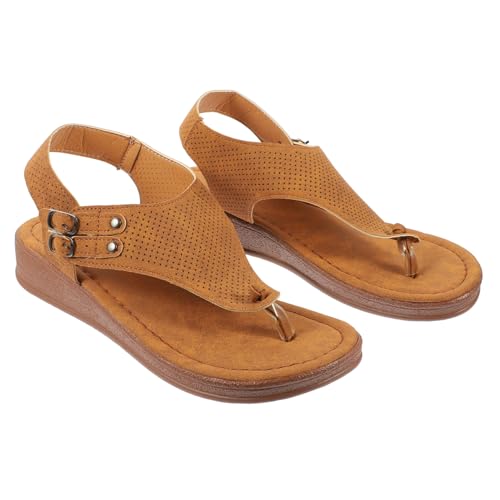 VICASKY Sommer Damen Sandalen Flach Zehentrenner Atmungsaktiv Rutschfest Weiche Sohle Komfortable Alltag Schuhe Strand Urlaub Schuhe von VICASKY