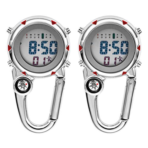VICASKY Taschenuhr 2Pcs Rucksack Karabiner Uhr Mini Retro Hängende Quarzuhr Rucksack Fob Uhr für Home Office Outdoor Use Rot Clip Tasche Achten Sie Auf Outdoor-Aktivitäten von VICASKY