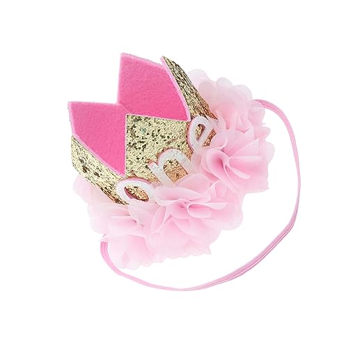 VICASKY Stirnband Tiara Haarband baby stirnbänder Haargummis Babygeburtstag Kopfbedeckung Baby-Geburtstagsmütze die Blumen Krone Haarschmuck Geburtstagshut Kind Rosa von VICASKY