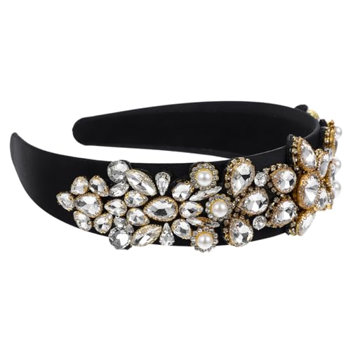 VICASKY Vintage Haarreif mit Breitem Rand Modischer Perlen haarreifen mit Schwarzen und Weißen Strasssteinen Robuster Haarschmuck für Alltag Fest und Party Stilvolles Damen accessoire von VICASKY