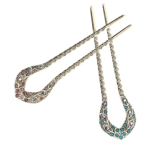 VICASKY Vintage Strass Haarnadel 2 Stücke U-Form Doppel Haarstab für Damen Haarspange im Design für Freizeit Partys und Besondere Anlässe von VICASKY