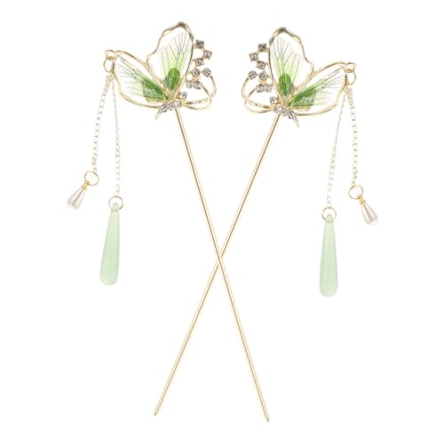 VICASKY Vintage-haarstäbe Mit Schmetterlingsquaste Für Frauen Asiatische Haarnadeln Im Chinesischen Stil Handgemachte Haarknoten-accessoires Für Langes Haar Grün von VICASKY