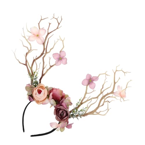 VICASKY Geweih Haarreif Weihnachtshaarband Blumenkopfschmuck Haar Zubehör Zweig Stirnband Kopfbedeckungen Für Feenpartys Fotoshootings Hochzeiten Geburtstage Weihnachten von VICASKY