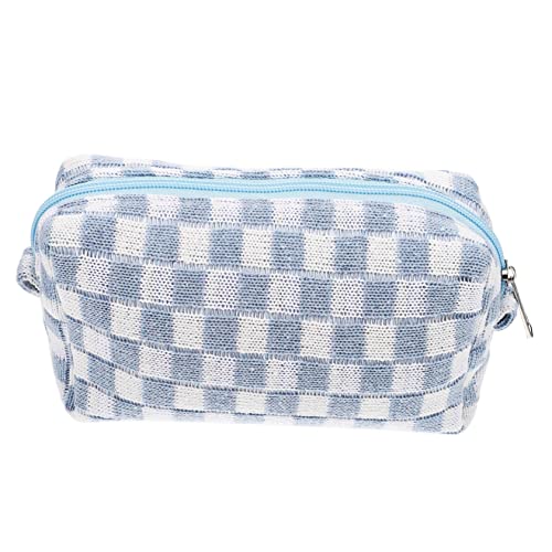 VICASKY Wollgarn Kosmetiktasche Große Kapazität Karierte Reisekosmetiktasche für Damen Multifunktionale Make Up für Reisen und Täglichen Gebrauch Weißes Design von VICASKY