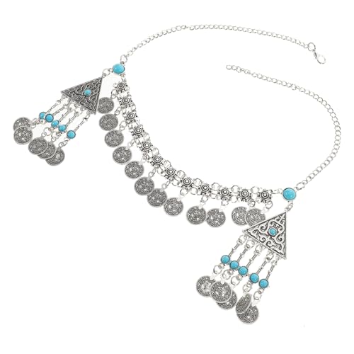 VICASKY alte Kopfbedeckung verknotet für Stirn Kopfbedeckung Stirnkette Zubehör silberne Münzkette Münzschmuck Schmuck Maske Frauen mit westlichem Gürtel Zinklegierung Blue von VICASKY