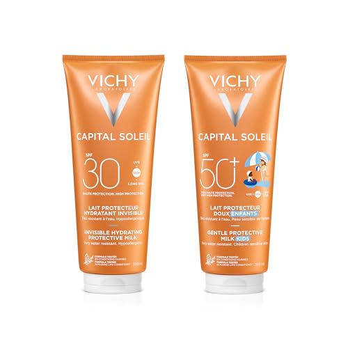 Vichy Sonnenmilch SPF30 300 ml + Kindermilch SPF50 300 ml | Sonnenschutz für Erwachsene und Kinder von VICHY