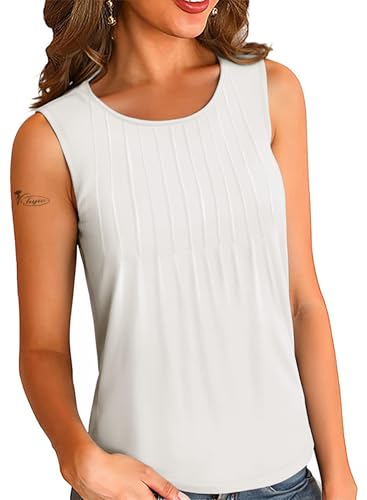 VICHYIE 2025 Jahr Weste Sommer Damen Einfarbig Elegant Ärmellose Rundhals Basic Top T-Shirt Tank, Weiß, L von VICHYIE