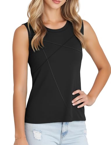VICHYIE Damen Sommer ärmellos Rundhalsausschnitt Y2K locker und bequem Einfarbig Basic T-Shirt Tank Tops, Schwarz, M von VICHYIE