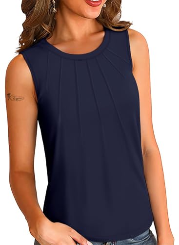 VICHYIE Sommer Damen Tank Top Einfarbig Elegant Rundhals Lässige Basic Pleated T-Shirt Marineblau, XL VICHYIE Sommer Damen Tank Top Einfarbig Elegant Rundhals Lässige Basic Pleated T-Shirt Marineblau, XL von VICHYIE