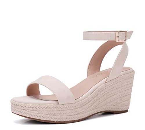 VICKI·VICKI Damen Sommer Espadrilles Sandalen Plateau Sandalen Keilabsatz Knöchelriemen Offene Zehen Sandalen, Beige-2#, 40.5 EU von VICKI·VICKI