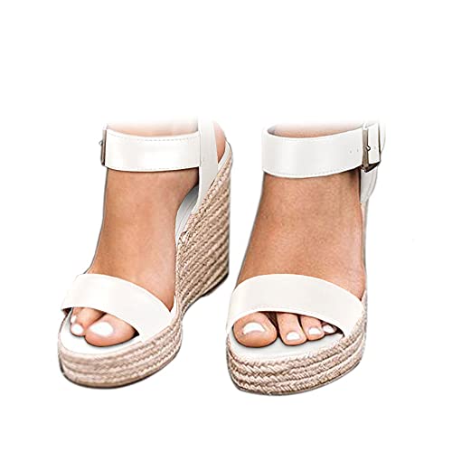 VICKI·VICKI Damen Plateau Sandalen Keilabsatz Knöchelriemen Offene Zehen Sandalen, Weiß, 39 EU von VICKI·VICKI