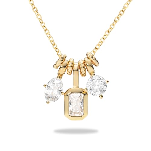 VICKWOOD 3-Anhänger Halskette Damen 45cm 925 Silberkette mit Wießem 5A Zikonia in 18K Vergoldet mit Leder-Geschenk Box Schmuck für Frauen (gold) von VICKWOOD