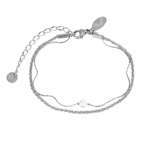 VICKWOOD Perlen-Layering Kette Damen Edelstahl 17 21 25 30 45 50 cm extra Lang Fußkettchen verstellbar Armband/Fussketten in Silber/Gold/Rosegold Wasserfest Schmuck für Frauen (Armband-silber) von VICKWOOD