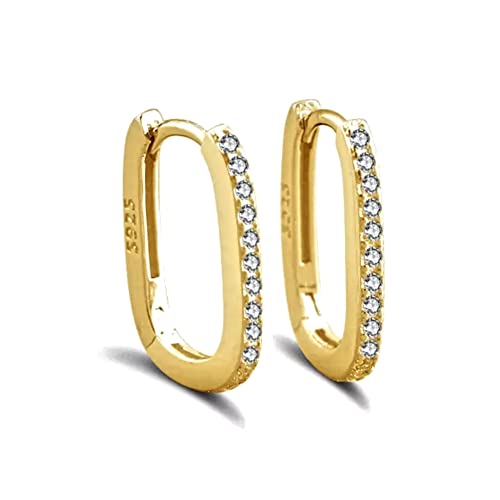 VICKWOOD Creolen Klein Eckig 15 mm Damen Ohrringe Echt 925 Silber Vergoldet mit 18K in Gold/Silber Schmuck Geschenk für Frauen(Zirkonia_Gold) von VICKWOOD