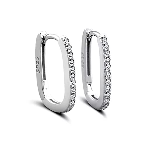 VICKWOOD Creolen Klein Eckig 15 mm Damen Ohrringe Echt 925 Silber Vergoldet mit 18K in Gold/Silber Schmuck Geschenk für Frauen (Zirkonia_Silber) von VICKWOOD