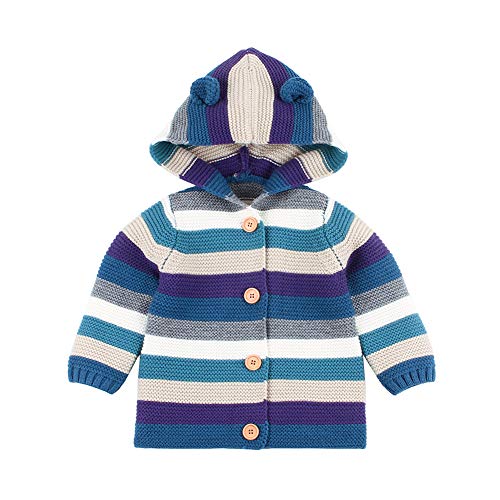 VICROAD Baby-Jungen Strickjacke mit Kapuzenpullover Mädchen Streifenmuster Sweatshirt von VICROAD