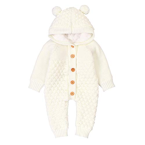 VICROAD Baby Strampler Gestrickter Overall Babykleidung Kapuze mit Süßen Ohren für Jungen Mädchen Neugeborene von VICROAD