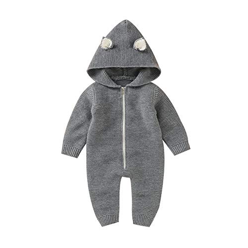 VICROAD Baby Strampler mit Kapuze für Neugeborene Mädchen Jungen Einteiler Warm Pullover Reißverschluss Overall von VICROAD