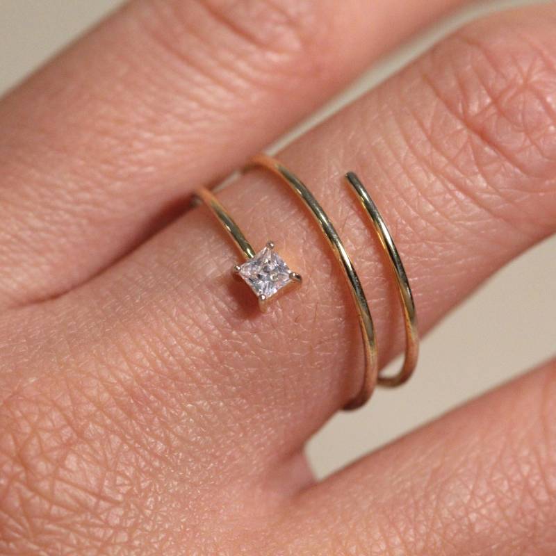 Princess Cut Diamant Ring/100% Natürlicher Rolling Gold 14K Einzigartiger Handgemachter Schmuck Designer Marke von shinystonelovejewel