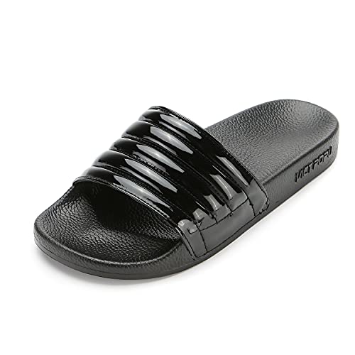 Damen Slides Hausschuhe Sommer Outdoor Strand Pool Sliders Home House Garden Rutschfest Flip Flop Open Toe Flach Damen Walking Sandalen, Schwarz , 39 1/3 EU von VICT POPU