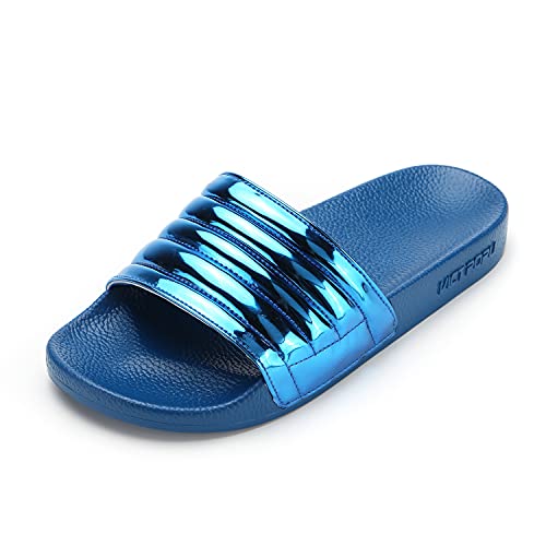 VICT POPU Damen Slides Badeschuhe Hausschuhe Badeschlappen Sommer Schlappen Gartenschuhe rutschfeste Badelatschen Flach Strand Sandale Blau 37 von VICT POPU