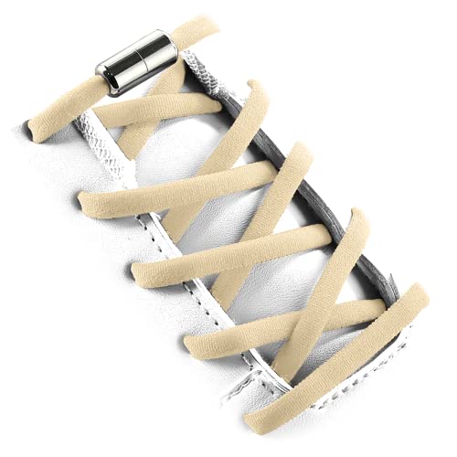 VICT POPU Elastische Schnürsenkel Ohne Binden mit Kapsel Metall Schloss Oval Halbrund Sportliche Schnellverschluss Schnürsenkel für Sneakers Erwachsene Kinder Khaki von VICT POPU