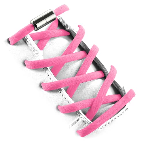 VICT POPU Elastische Schnürsenkel Ohne Binden mit Kapsel Metall Schloss Oval Halbrund Sportliche Schnellverschluss Schnürsenkel für Sneakers Erwachsene Kinder Rosa von VICT POPU