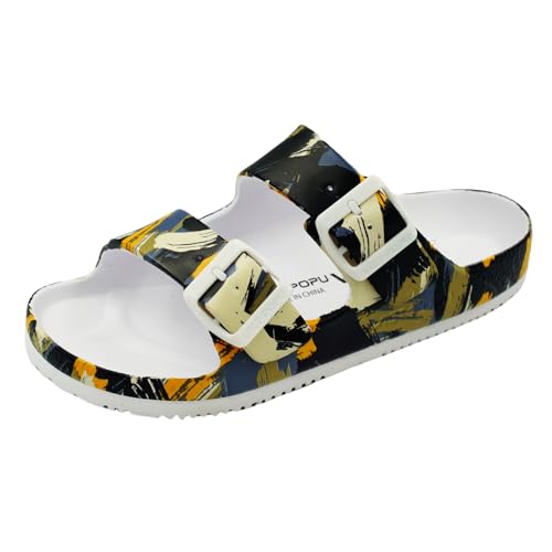 VICT POPU Pantoletten Damen mit Fussbett Sandalen Flach Rutschfest Sommer Badelatschen Lässig EVA Slides Erwachsene Schlappen Spritztinte 39 von VICT POPU