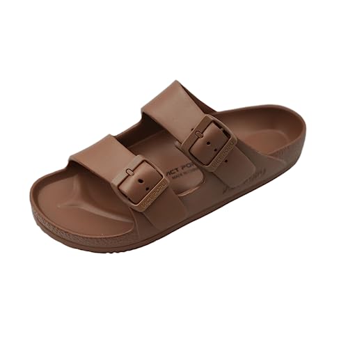 VICT POPU Pantoletten Damen mit Fussbett Sandalen Flach Rutschfest Sommer Badelatschen Lässig EVA Slides Erwachsene Schlappen Braun 41 von VICT POPU