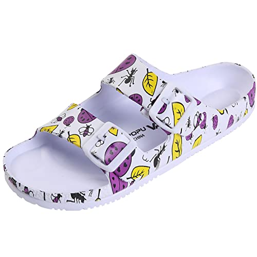 VICT POPU Pantoletten Damen mit Fussbett Sandalen Flach Rutschfest Sommer Badelatschen Lässig EVA Slides Erwachsene Schlappen KÄFER WEISS 40 von VICT POPU