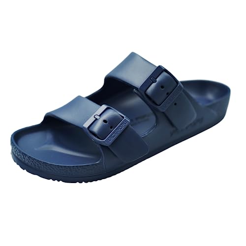 VICT POPU Pantoletten Damen mit Fussbett Sandalen Flach Rutschfest Sommer Badelatschen Lässig EVA Slides Erwachsene Schlappen Marineblau 36 von VICT POPU