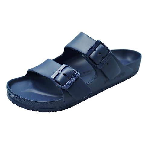 VICT POPU Pantoletten Damen mit Fussbett Sandalen Flach rutschfest Sommer Badelatschen Lässig Eva Slides Erwachsene Schlappen Marineblau 37 von VICT POPU