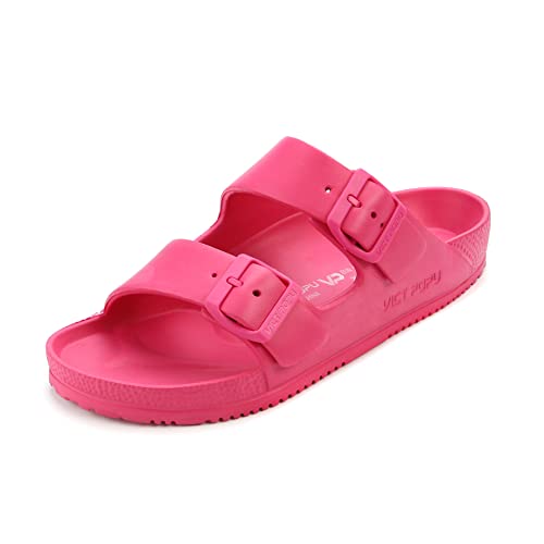 VICT POPU Pantoletten Damen mit Fussbett Sandalen Flach rutschfest Sommer Badelatschen Lässig Eva Slides Erwachsene Schlappen Pfirsich 38 von VICT POPU