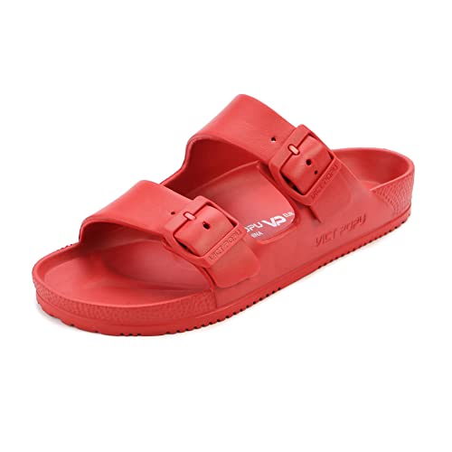 VICT POPU Pantoletten Damen mit Fussbett Sandalen Flach Rutschfest Sommer Badelatschen Lässig EVA Slides Erwachsene Schlappen Rot 38 von VICT POPU