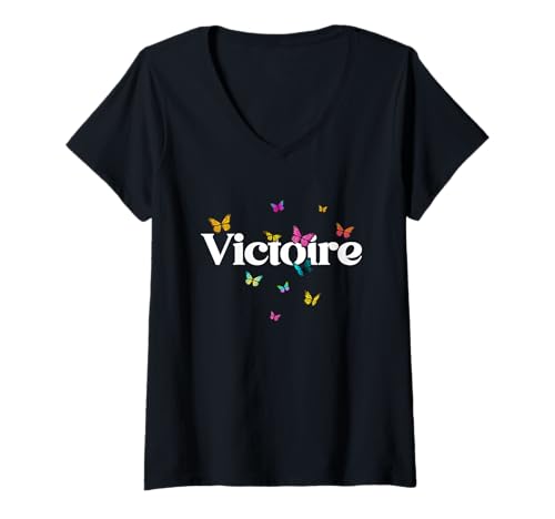 Damen Victoire - Schöner Mädchen Name mit bunten Schmetterlingen T-Shirt mit V-Ausschnitt Damen Victoire - Schöner Mädchen Name mit bunten Schmetterlingen T-Shirt mit V-Ausschnitt von VICTOIRE Tochter Enkel Geburtstag Geschenkideen
