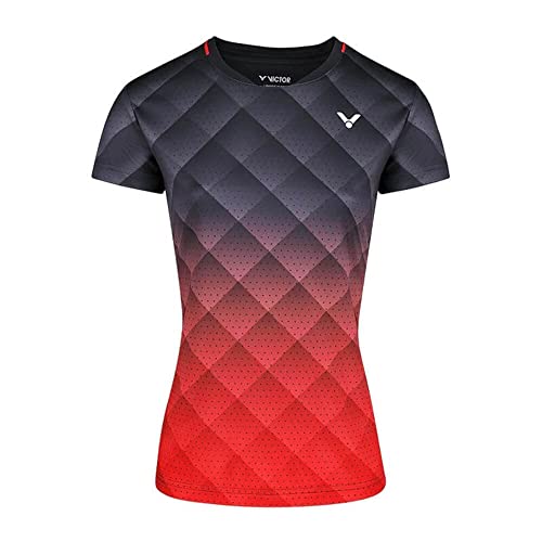 VICTOR Ladies T-Shirt T-14100 C - schwarz-rot - schwarz-rot, L von VICTOR