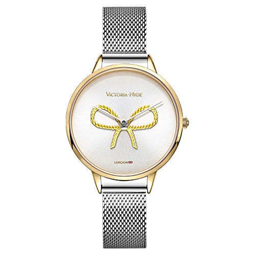 VICTORIA HYDE Damenuhr Analog Quarz Armbanduhr 3D Schmetterling/Bugknoten Muster mit Edelstahlband Mesh Band von VICTORIA HYDE