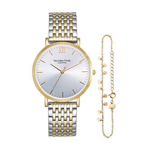 VICTORIA HYDE Damen Uhren Gold Analog Quarz Damenuhr Edelstahl Wasserdicht Armbanduhr Set mit Armreif (Gold) von VICTORIA HYDE