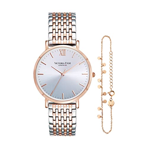 VICTORIA HYDE Damen Uhren Gold Analog Quarz Damenuhr Edelstahl Wasserdicht Armbanduhr Set mit Armreif (Roségold) von VICTORIA HYDE