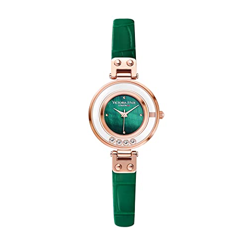 VICTORIA HYDE Damen Uhren Kleines Grünes Zifferblatt Analog Quarz Armbanduhr mit Edelstahlarmband Lederarmband (Grün) von VICTORIA HYDE